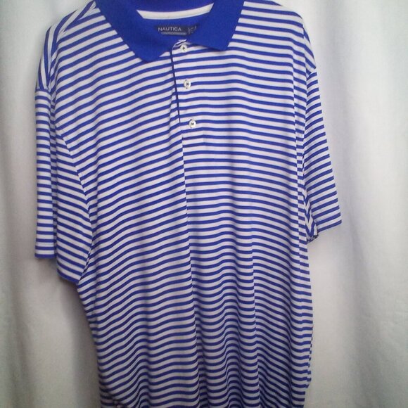Nautica Polo Shirt XL Men Short Sleeve Stripe Soft Stretch Blue White - Picture 7 of 16